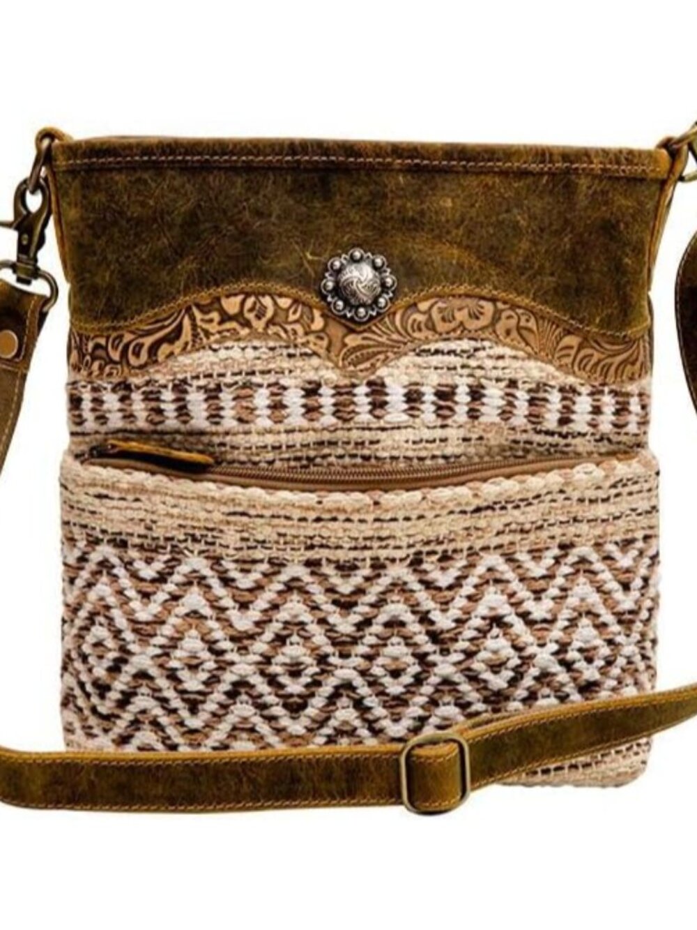 Aztec Purse for Women - Canvas Bag with Real Leather Detailing, Boho Handbags fo